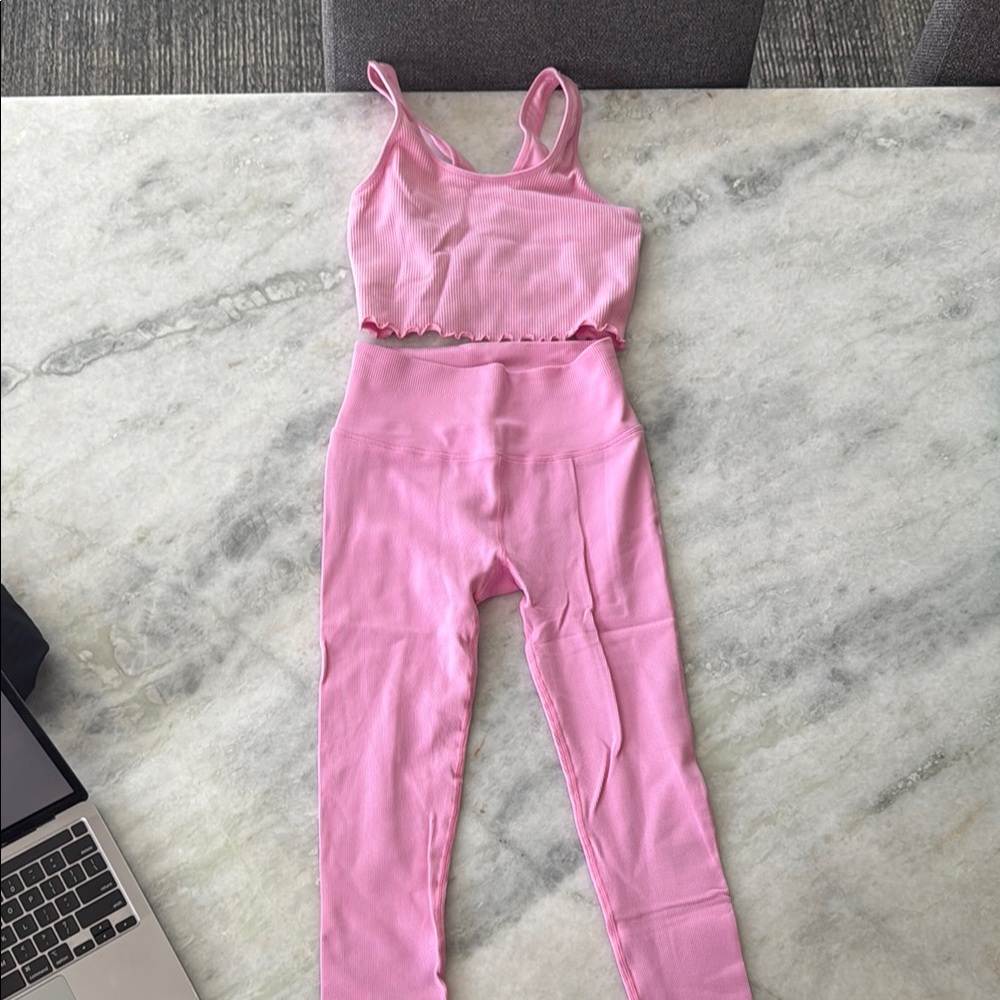 Spiritual gangsta Pink Ribbed Crop Top and Leggings Set